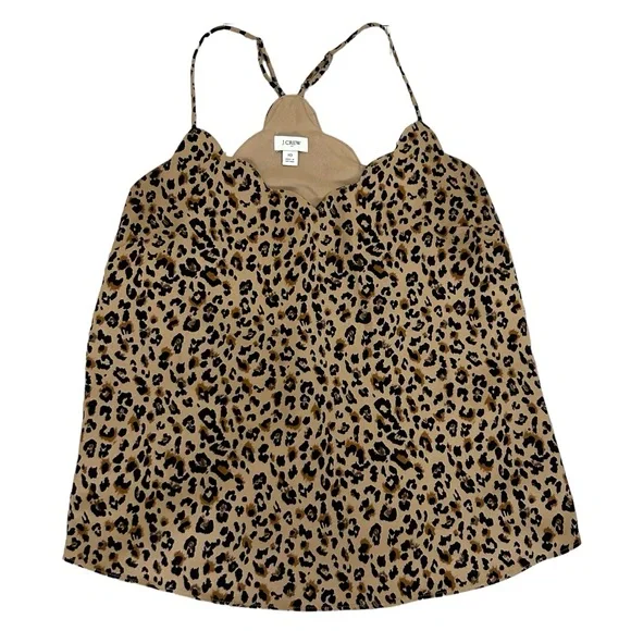 J. Crew Factory Black and Tan Animal Print Scalloped V-neck Cami Top Size 10 - Picture 2 of 7